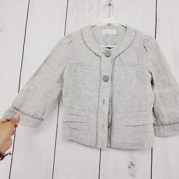 Olive Des Olive Linen Short Hem 3/4th Sleeve Sophisticated Blazer Womens Small - Picture 3 of 5